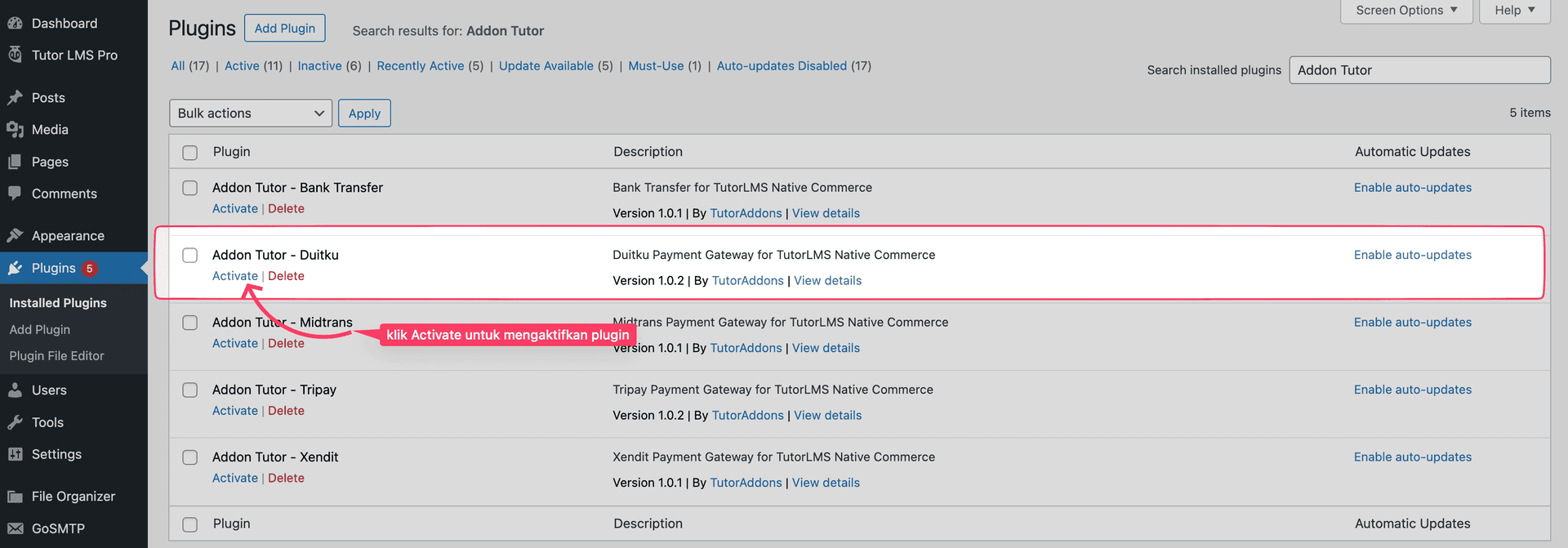 aktifkan plugin duitku