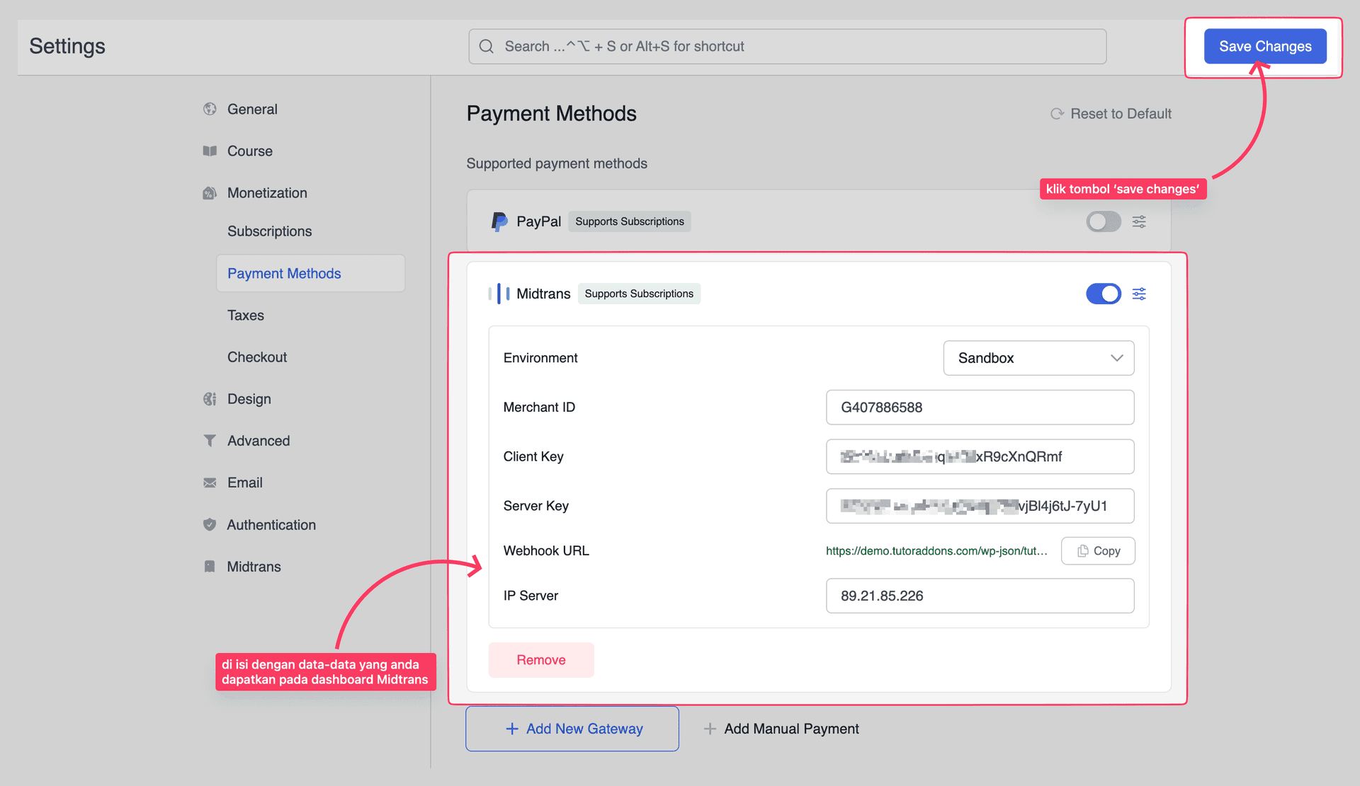 midtrans finish setup